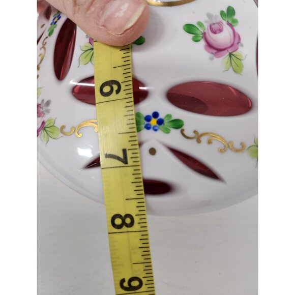 Vintage 19th Century Czech Bohemian Milk Cranberry Glass Candy Dish Bowl Lidded - Picture 10 of 10